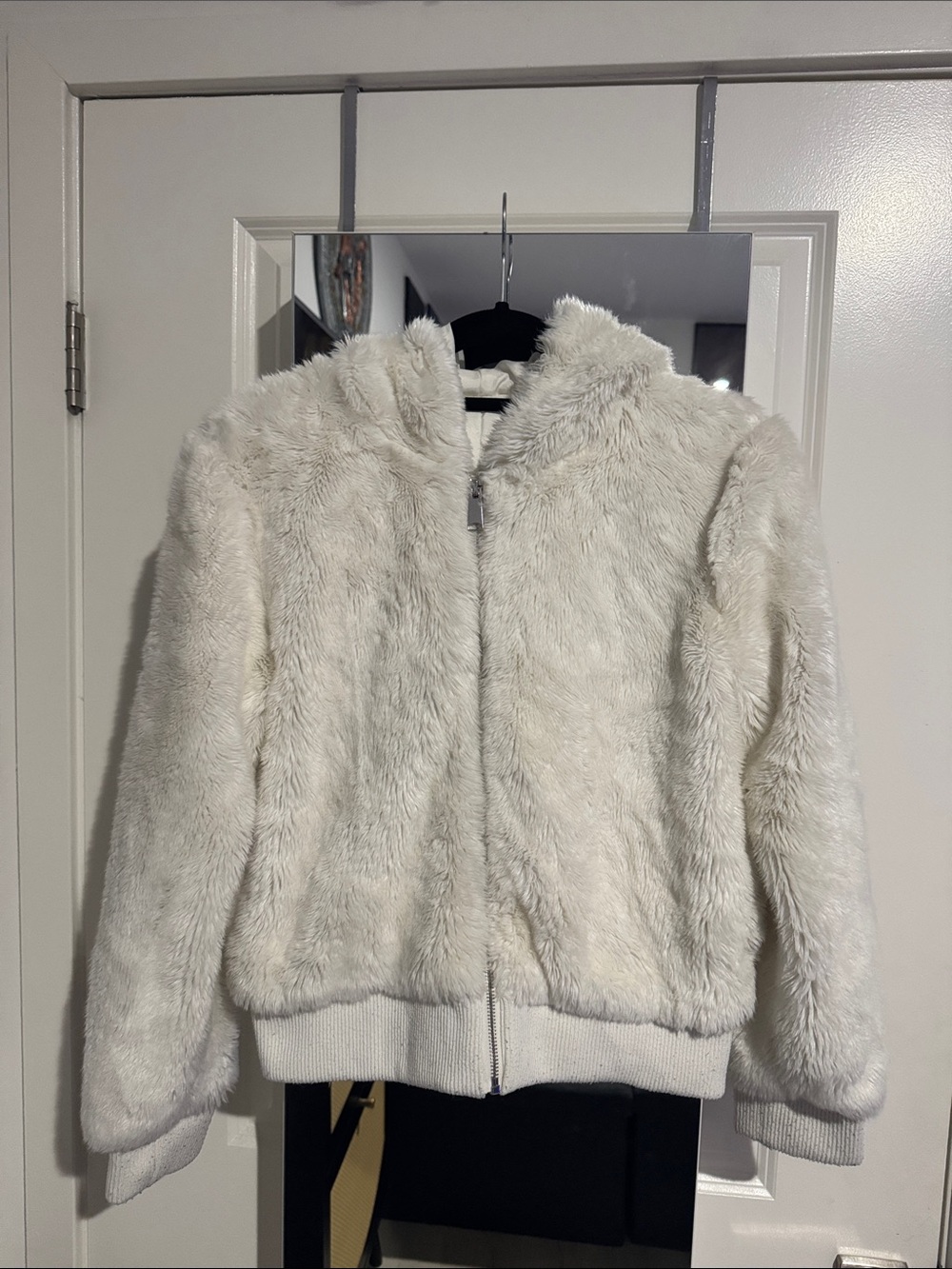 Forever 21 White Plush Fur Hooded Jacket